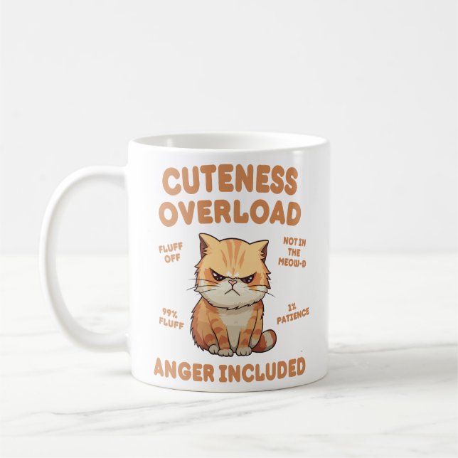 Grumpy Cute Cat Art – Funny Fluffy Angry Kitty Coffee Mug (Left)
