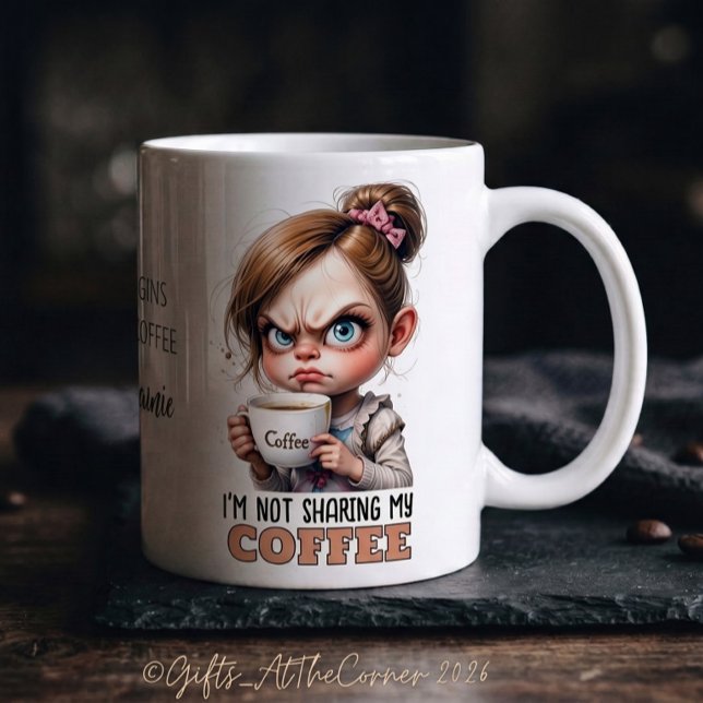 Grumpy Cute Girl Drinking Coffee Funny Quote Mug (Creator Uploaded)