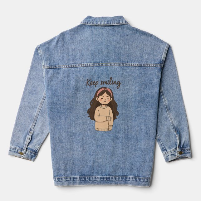 Grumpy Cute Girl Sticker – Long Hair & Oversized  Denim Jacket (Back)