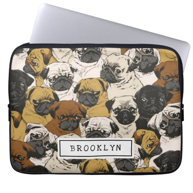Grumpy Cute Pugs Bulldogs Personalised Laptop Sleeve (Front)