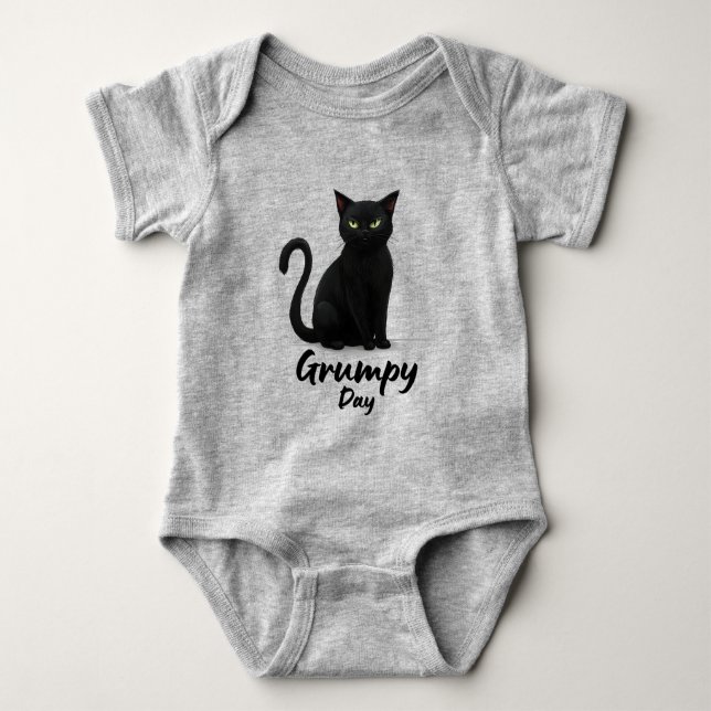 Grumpy Day with Black Cat Baby Bodysuit (Front)