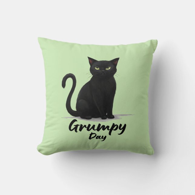 Grumpy Day with Black Cat Cushion (Front)