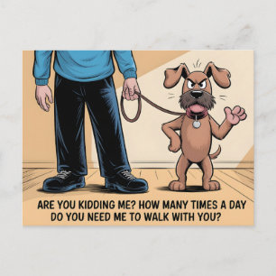 Grumpy Dog Funny Walking Cartoon Postcard