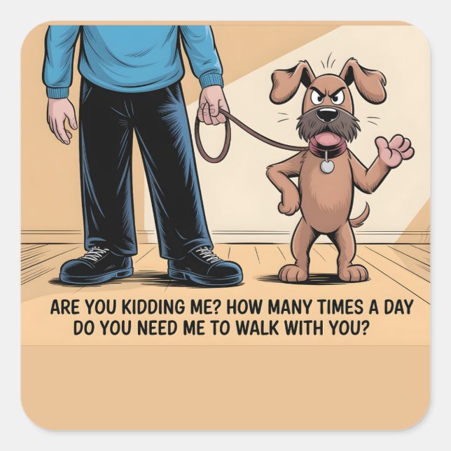 Grumpy Dog Funny Walking Cartoon Square Sticker (Front)