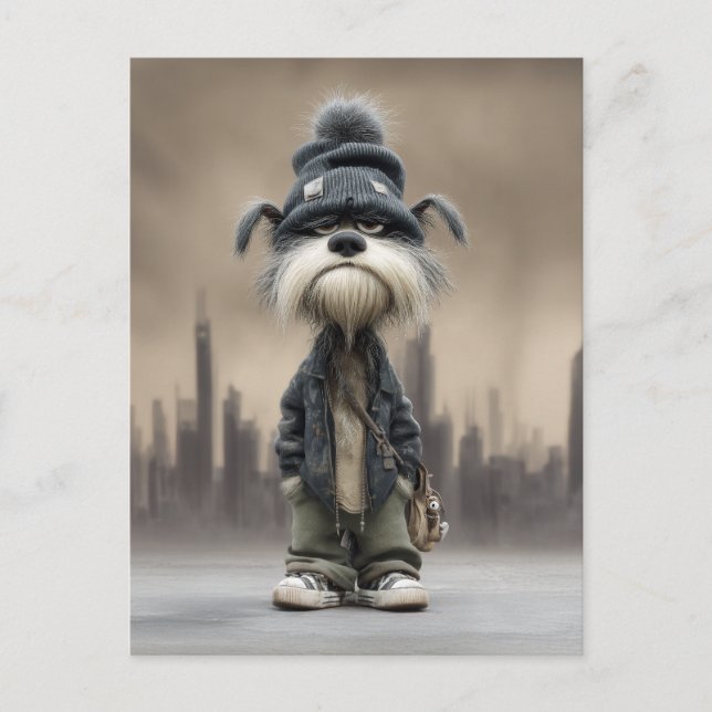 Grumpy Dog in Streetwear Postcard (Front)