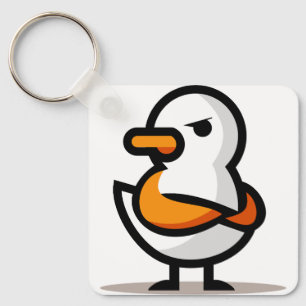 Grumpy Duck Minimalist Cartoon Mascot Key Ring