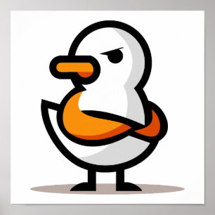 Grumpy Duck Minimalist Cartoon Mascot Poster