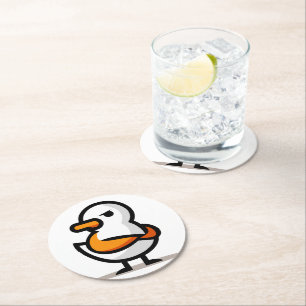 Grumpy Duck Minimalist Cartoon Mascot Round Paper Coaster