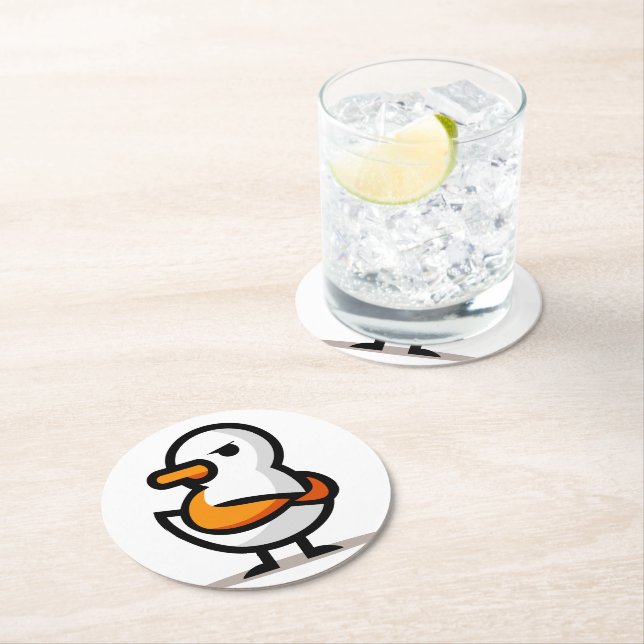  Grumpy Duck Minimalist Cartoon Mascot Round Paper Coaster (Insitu)