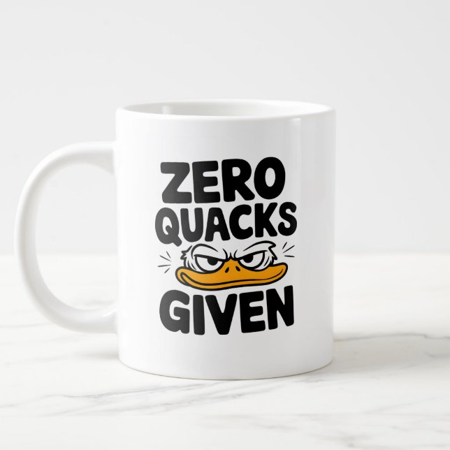 Grumpy Duck "Zero Quacks Given" Funny Sarcastic  Large Coffee Mug (Left)