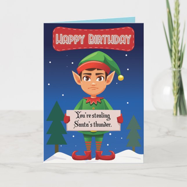 Grumpy Elf Christmas Birthday Card (Front)
