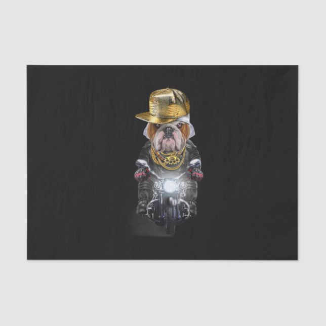 Grumpy English Bulldog wearing Hip Hop Cap Riding Tissue Paper (Front)