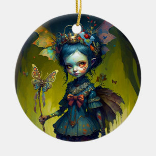 Grumpy Fairy Pixie Fantasy Art Ceramic Ornament