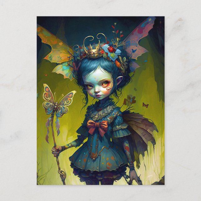 Grumpy Fairy Pixie Fantasy Art Postcard (Front)