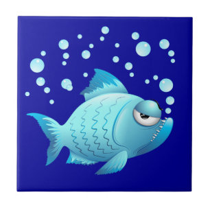 Grumpy Fish Cartoon Ceramic Tile