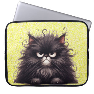 GRUMPY FLUFFY LITTLE BLACK KITTEN LAPTOP SLEEVE