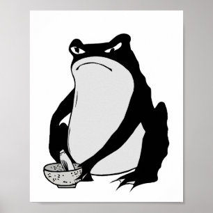 Grumpy Frog drawing Japanese art by Matsumoto Hoji Poster