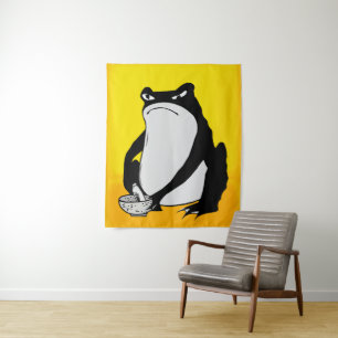 Grumpy Frog drawing Japanese art by Matsumoto Hoji Tapestry