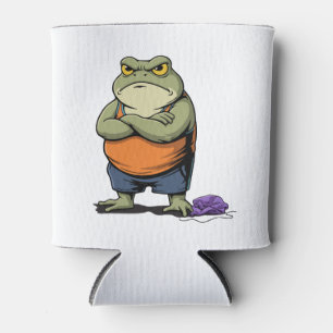 Grumpy Frog Funny Cartoon Frog Can Cooler