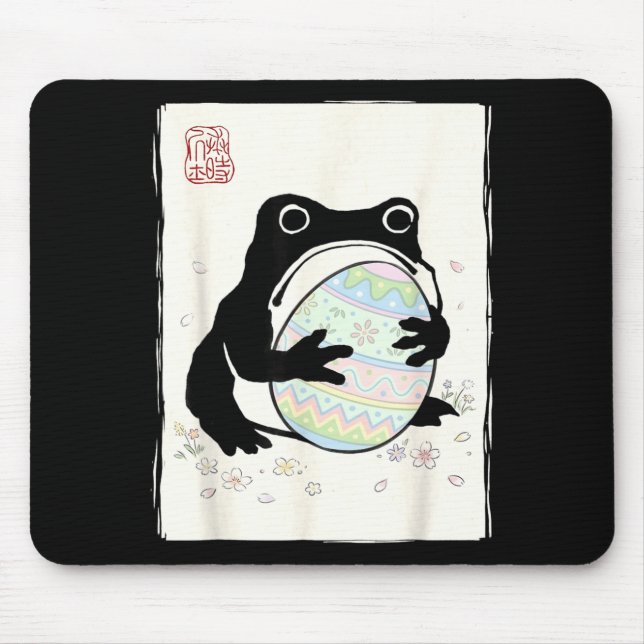 Grumpy Frog Funny Easter Bunny Anime Japanese Mouse Pad (Front)