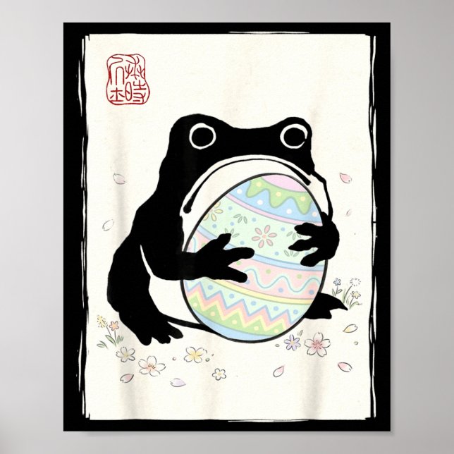 Grumpy Frog Funny Easter Bunny Anime Japanese Poster (Front)