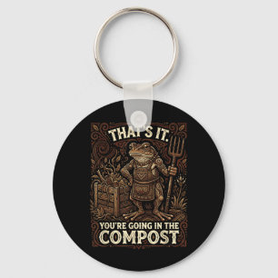 Grumpy Frog Gardener Woodcut Style Compost Bin Art Key Ring