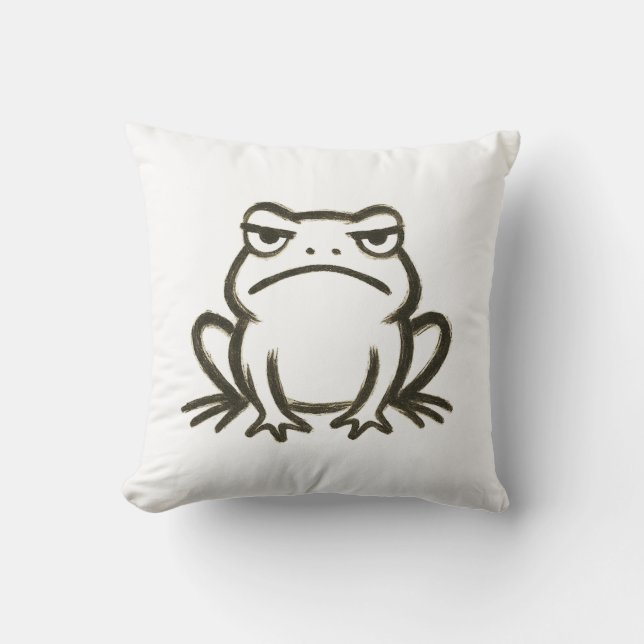 Grumpy Frog – Minimalist Brushstroke Mood on Cushion (Front)