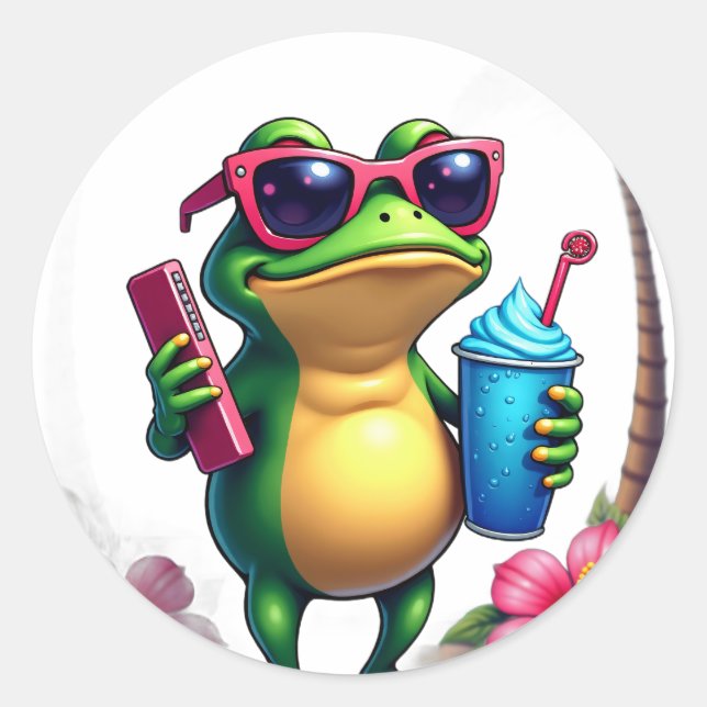 Grumpy Frog Vaporwave Y2K Retro Cool Aesthetic Tro Classic Round Sticker (Front)