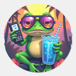 Grumpy Frog Y2K Aesthetic Retro Web Banner Tropica Classic Round Sticker