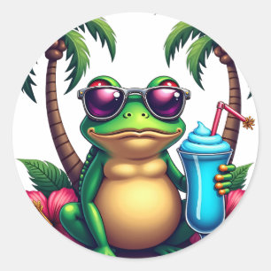 Grumpy Frog Y2K Retro 2000s Frog Vaporwave Tropica Classic Round Sticker