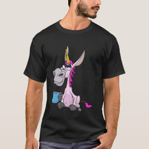 Grumpy Funny Donkey Unicorn With Coffee Cup Pullov T-Shirt