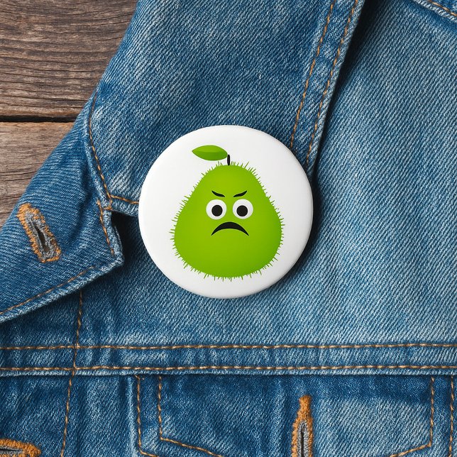 Grumpy Fuzzy Pear Face Funny Fruit Character 7.5 Cm Round Badge (Creator Uploaded)