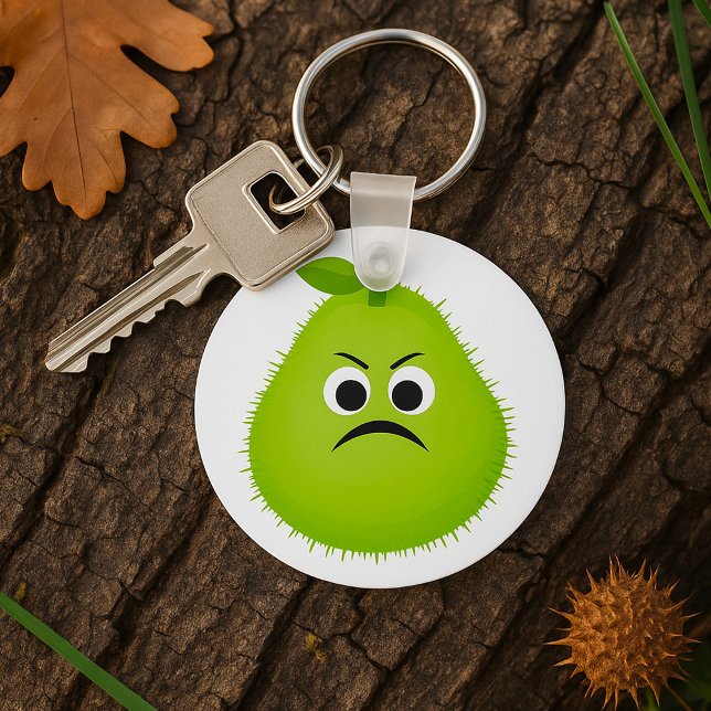 Grumpy Fuzzy Pear Face Funny Fruit Character Key Ring (Creator Uploaded)