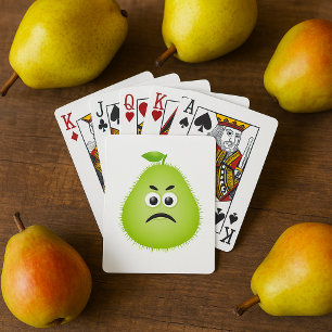 Grumpy Fuzzy Pear Face Funny Fruit Character Playing Cards