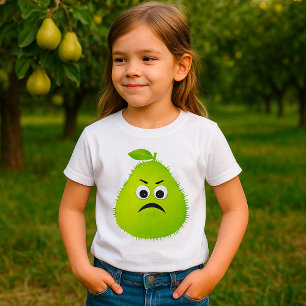 Grumpy Fuzzy Pear Face Funny Fruit Character T-Shirt