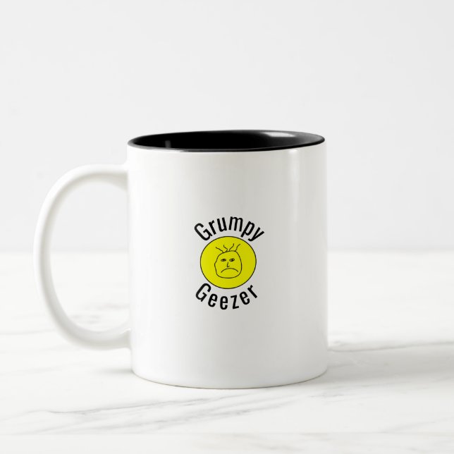 Grumpy Geezer Small curved text logo Two-Tone Coffee Mug (Left)