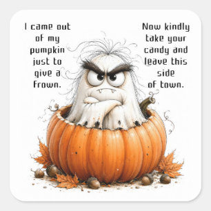 Grumpy Ghost Pumpkin Halloween Sticker
