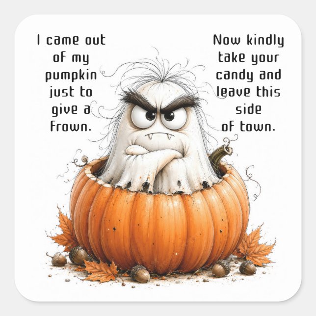 Grumpy Ghost Pumpkin Halloween Sticker (Front)