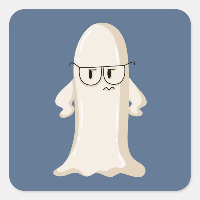 Grumpy Ghost with Glasses Square Sticker (Front)