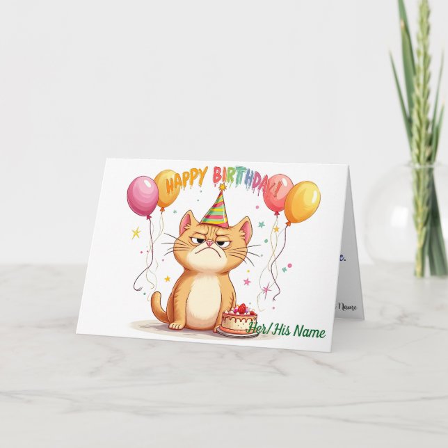 Grumpy Ginger Cat Birthday Humour Card (Front)