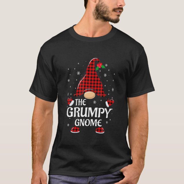 Grumpy Gnome Buffalo Plaid Matching Christmas Paja T-Shirt (Front)