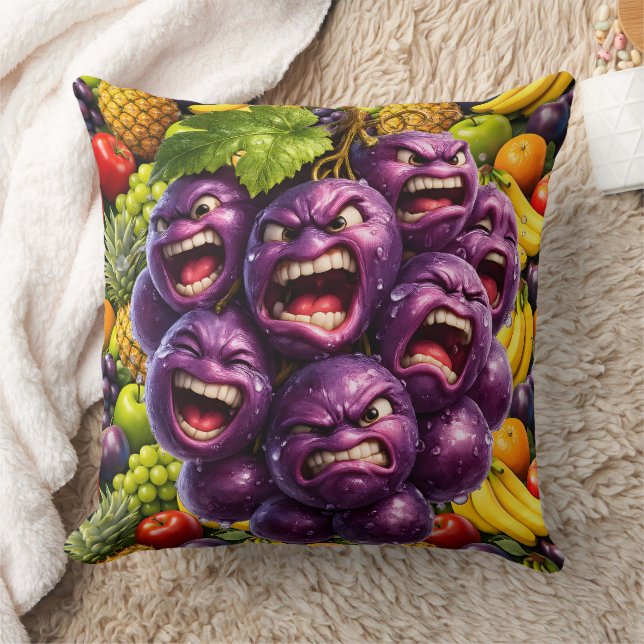 Grumpy grapes and angry fruit funny whimsical kitc cushion (Blanket)