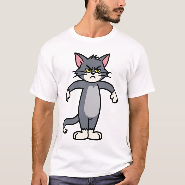 Grumpy Gray Cat Cute Cartoon T-Shirt (Front)
