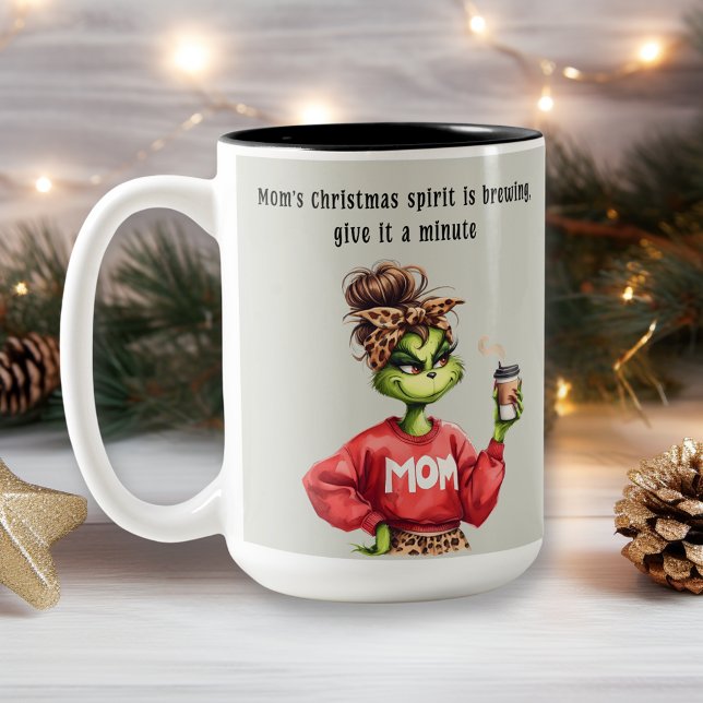Grumpy Green Christmas Mum Loves Coffee Two-Tone Coffee Mug (Creator Uploaded)