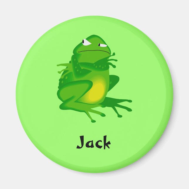 grumpy green frog magnet (Front)