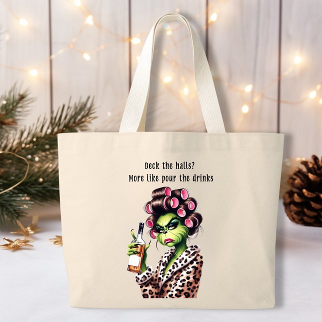 Grumpy Green Holiday Women Loves Cocktails Large Tote Bag (Creator Uploaded)