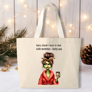 Grumpy Green Holiday Women Loves Coffee Large Tote Bag