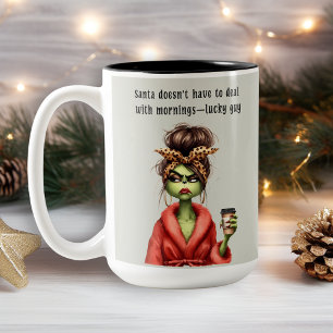 Grumpy Green Holiday Women Loves Coffee Two-Tone Coffee Mug