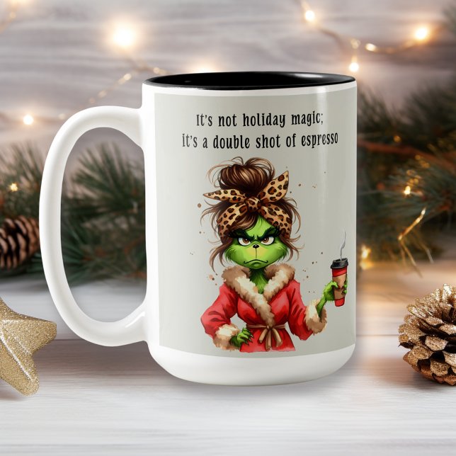 Grumpy Green Holiday Women Loves Coffee Two-Tone Coffee Mug (Creator Uploaded)