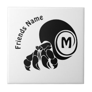 Grumpy Hermit Crab Silhouette Monogram Ceramic Tile